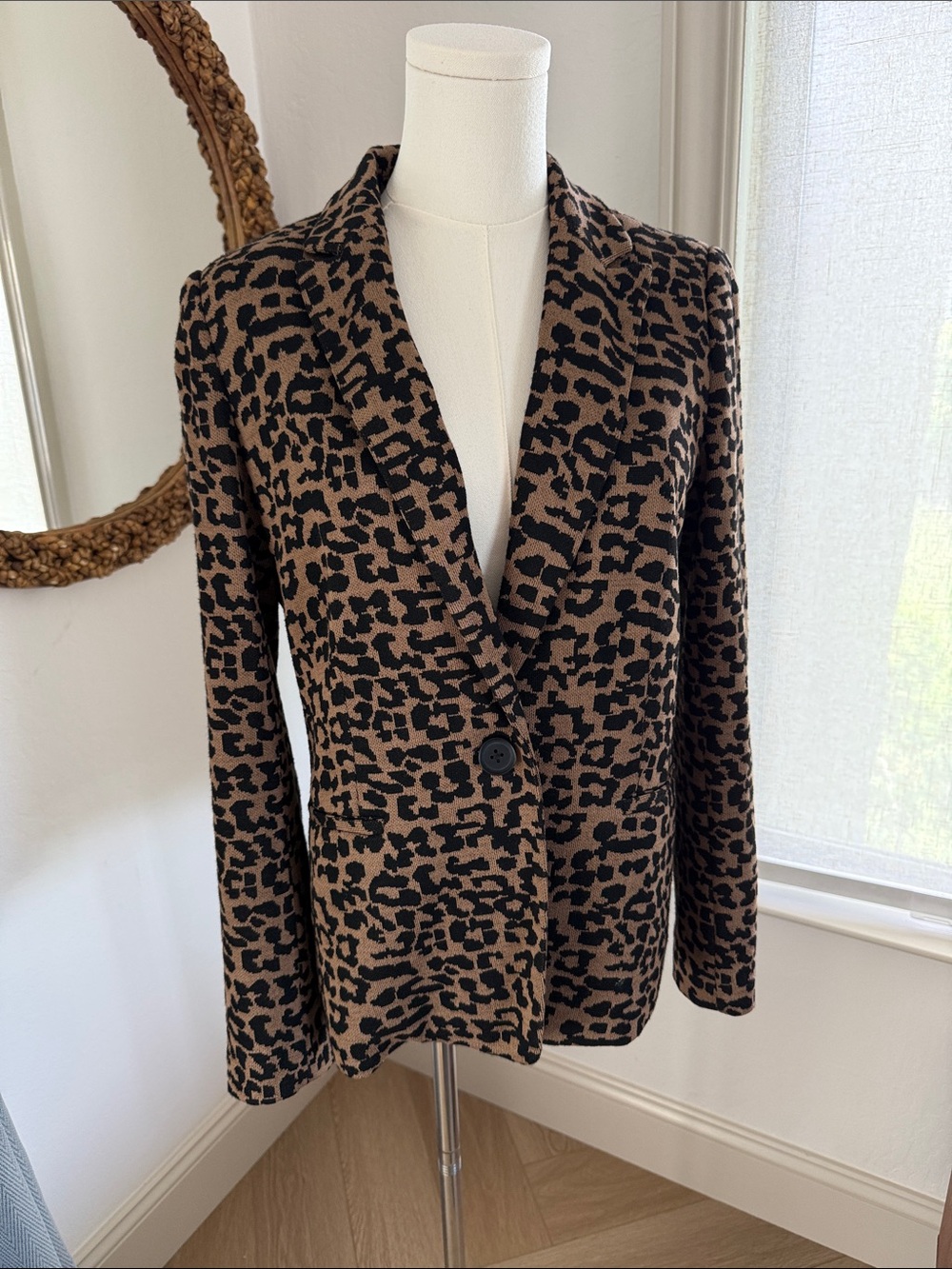 Philosophy Brown and Black Leopard-Print Single-Button Blazer